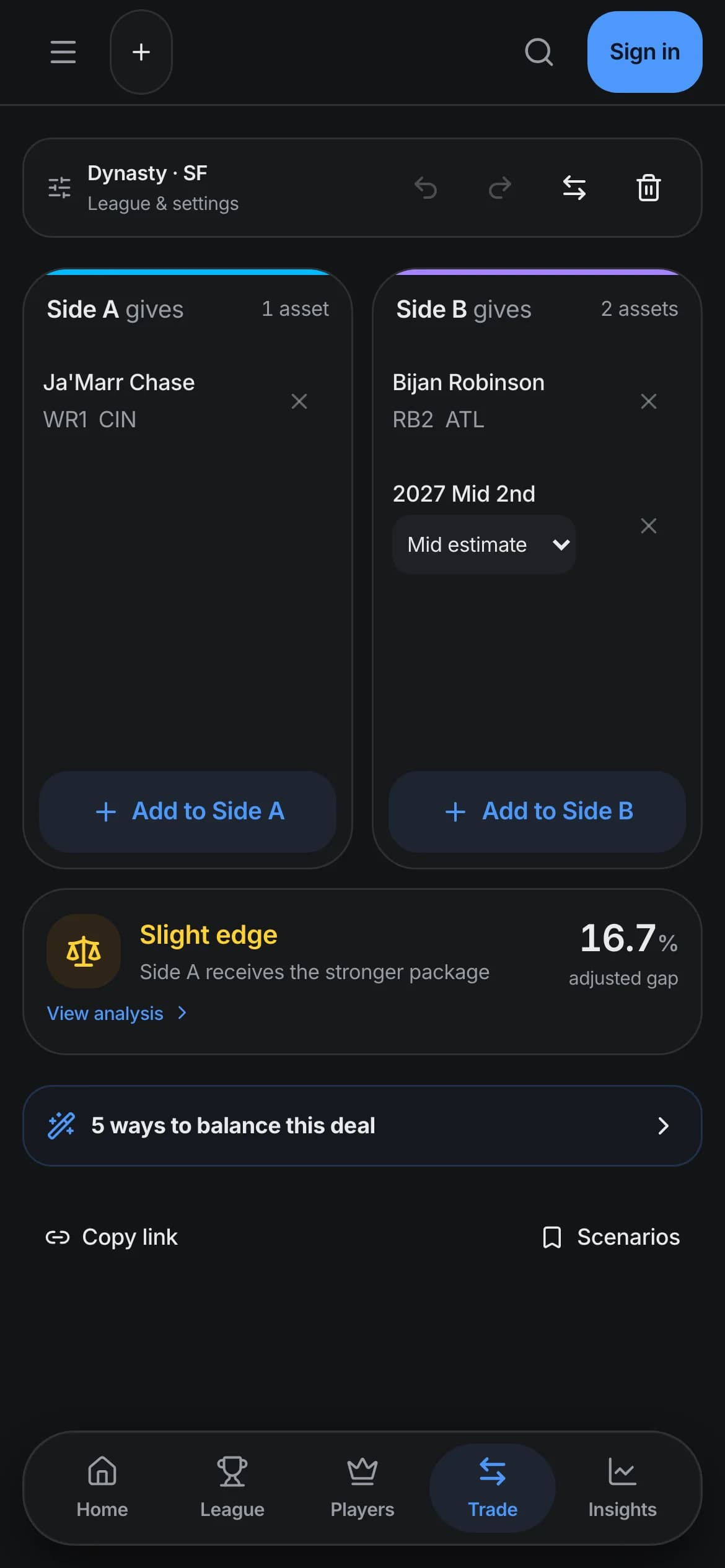 The trade calculator grading a trade